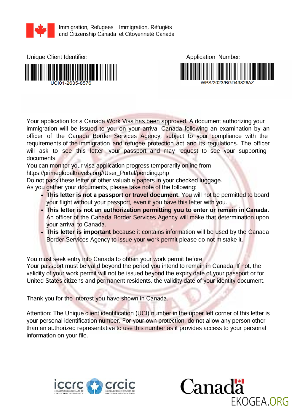 Modèle de lettre d'approbation de visa canadien aux formats Word et PDF